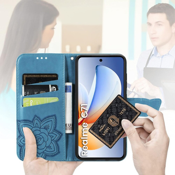 Etui z klapką do Realme C71, Butterfly, niebieskie