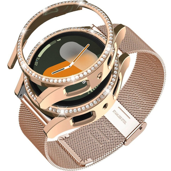 Pasek Bransoleta Milanese + Etui do Samsung Galaxy Watch 7 40mm, Różowe złoto