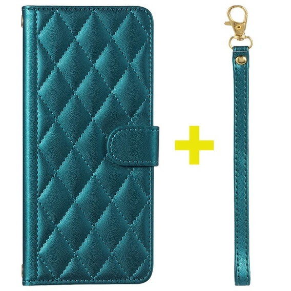 Etui z klapką do Samsung Galaxy A16, Rhombus Crossbody Leather, zielone