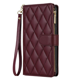 Etui z klapką do Samsung Galaxy A56 5G, Rhombus Crossbody Leather, bordowe
