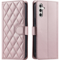 Etui z klapką do Samsung Galaxy A16, Rhombus Crossbody Leather, różowe rose gold