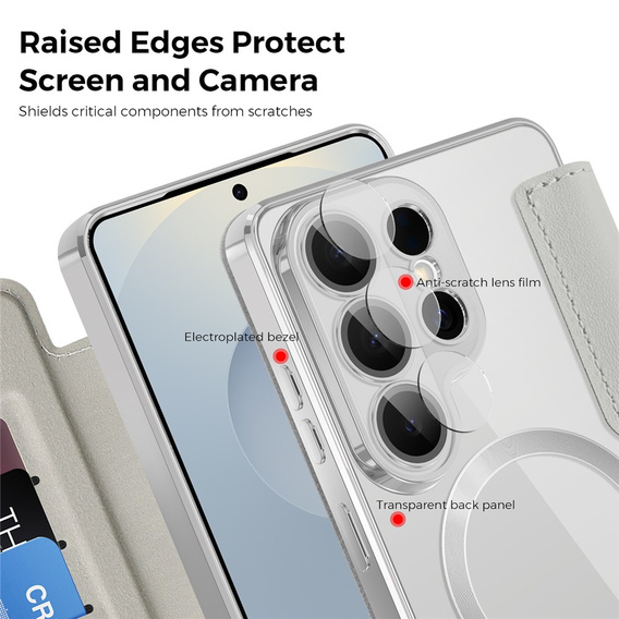 Etui z klapką do Samsung Galaxy S26 Ultra, RFID Wallet MagSafe z ochroną aparatu, tytanowe szare