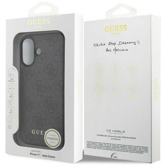 Etui GUESS do iPhone 17, 4G Charms Collection Hardcase, do MagSafe, czarne