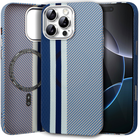 Etui do iPhone 16 Pro Max, Carbon Fiber MagSafe, niebieskie
