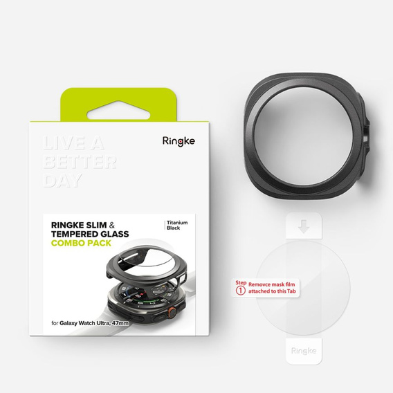 Etui Ringke do Samsung Galaxy Watch Ultra 47mm, Slim, czarne + Szkło Hartowane