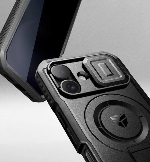 Etui pancerne do iPhone 16, Dexnor CamProtect MagSafe, z folią prywatyzującą, czarne (Dwie ramki)