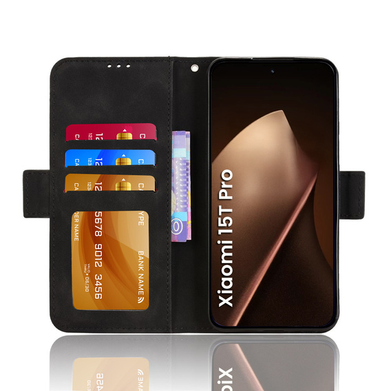 Etui z klapką do Xiaomi 15T Pro, Card Slot, czarne