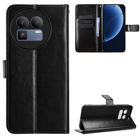 Etui z klapką do Realme GT 8 Pro, Crazy Horse Wallet, czarne
