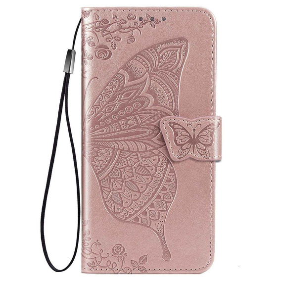 Etui z klapką do Samsung Galaxy M33, Butterfly, różowe Rose Gold