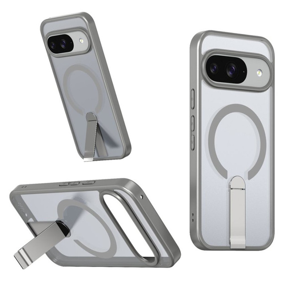 Etui do Google Pixel 10 / 10 Pro, Fusion Hybrid, do MagSafe, z podstawką, szare