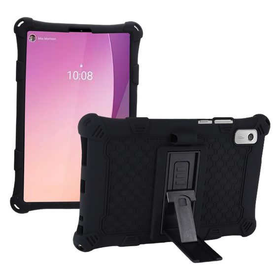 Etui do Lenovo Tab M9, pancerne z podstawką i paskiem, czarne