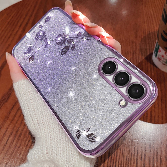 Etui do Samsung Galaxy S23+ Plus, Glitter Flower, fioletowe