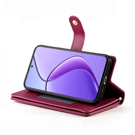 Etui z klapką do Realme 14 Pro+ 5G, Wallet Zipper Pocket, czerwone