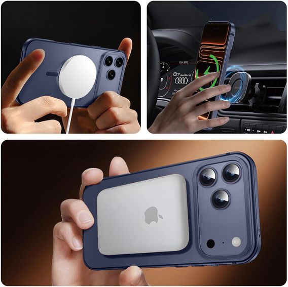 Etui do iPhone 17 Pro, Metal Frame, do MagSafe – granatowe