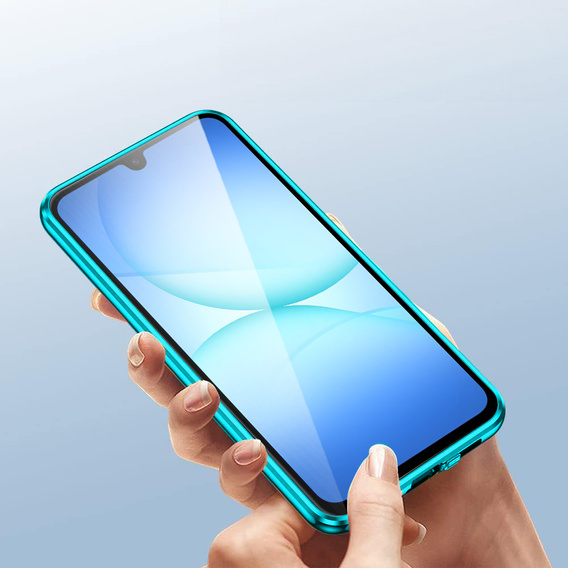 Etui do Samsung Galaxy A17 5G, Magnetic Dual Glass, przezroczyste z niebieskimi rantami