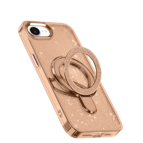 Etui do iPhone 16e, Glittery Magnetic Kickstand, różowe rose gold