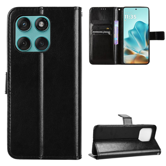 Etui z klapką do Motorola Edge 60 / 60 Fusion, Crazy Horse Wallet, czarne