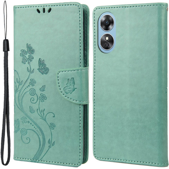 Etui z klapką do Oppo A17, Butterfly, zielone