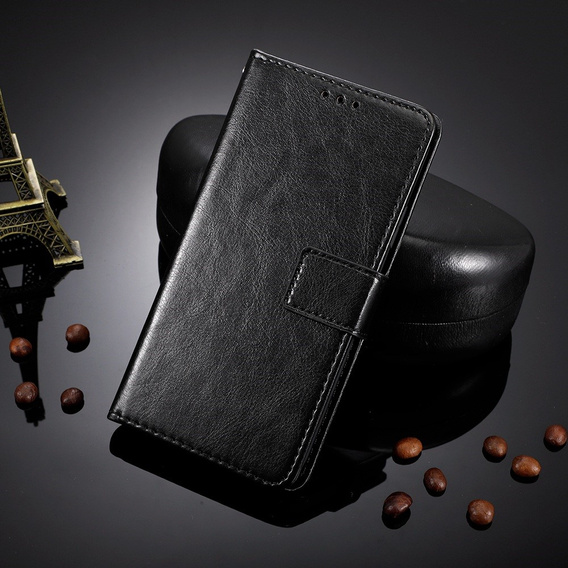 Zestaw Etui z klapką do Xiaomi Redmi Note 12 Pro+ 5G, Crazy Horse Wallet, czarne + Szkło