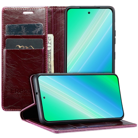 Etui z klapką do Samsung Galaxy A54, ERBORD Waxy Wallet, czerwone