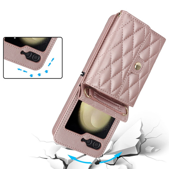 Etui skórzane Card Slots do Samsung Galaxy Z Flip7 FE / Z Flip6, różowe złoto