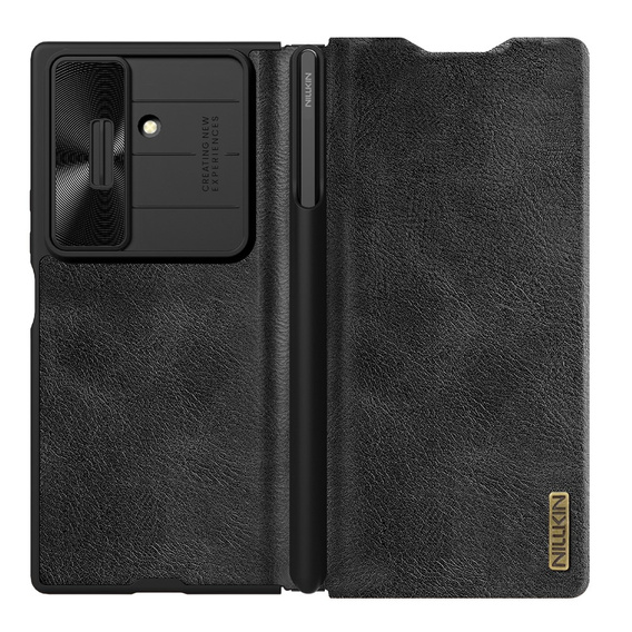 Etui z klapką NILLKIN do Samsung Galaxy Z Fold7, CamShield Qin Pro, skórzane z rysikiem, czarne