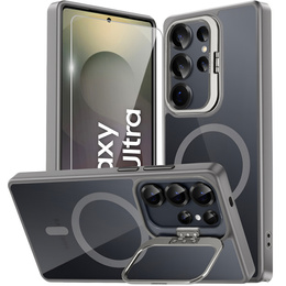 Etui do Samsung Galaxy S25 Ultra, Kickstand Frame, do MagSafe, przezroczyste / szare + Szkło na ekran