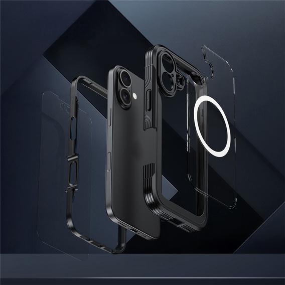 Etui do iPhone 17, Shockproof, ze szkłem, do MagSafe, czarne