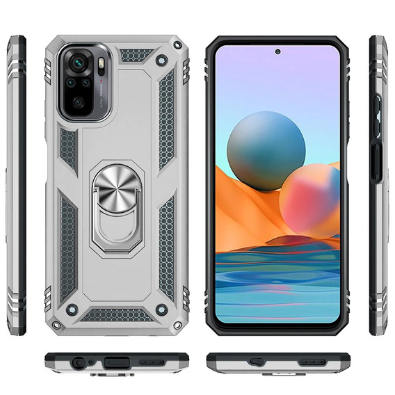 Etui pancerne do Xiaomi Redmi Note 10/10S, Nox Case Ring, srebrne