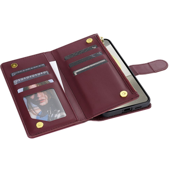 Etui z klapką do Samsung Galaxy A56 5G, Rhombus Crossbody Leather, bordowe