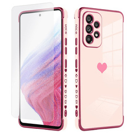 Zestaw Etui do Samsung Galaxy A53 5G, Electro heart, Różowe rose gold + szkło