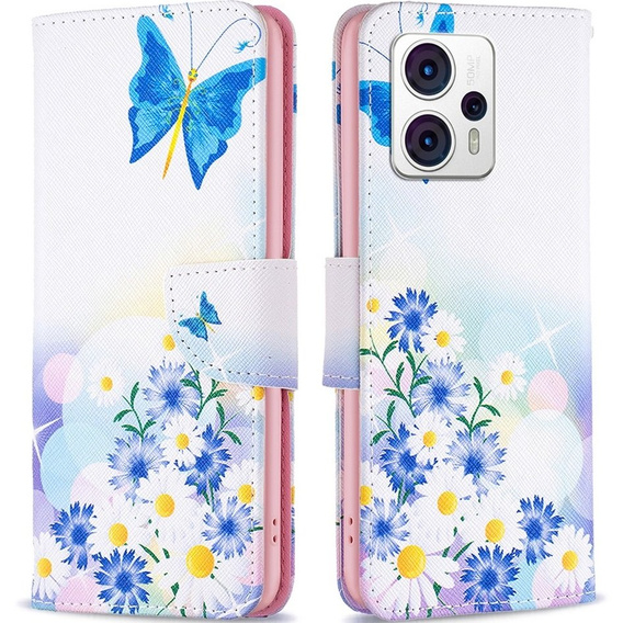 Etui z klapką do Motorola Moto G53 5G / G23 / G13, Wallet, Butterfly & Flowers białe