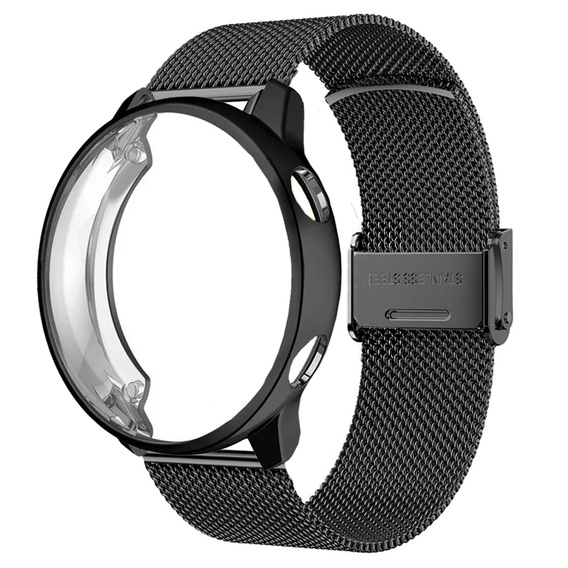 Bransoleta Milanese + Etui z osłoną na ekran do Samsung Galaxy Watch Active 2 44mm, Czarny