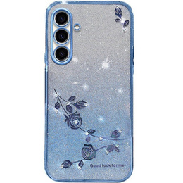 Etui do Samsung Galaxy A54, Glitter Flower, niebieskie
