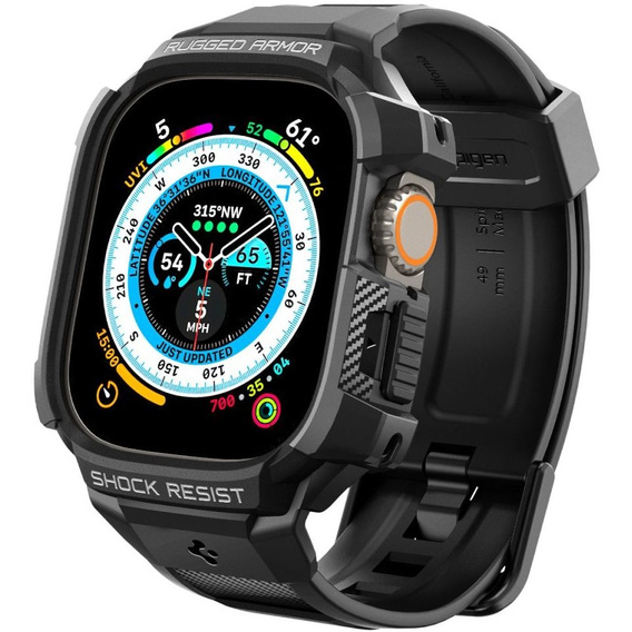 Pasek z etui Spigen do Apple Watch Ultra 1/2/3 49mm, Rugged Armor Pro, Czarny