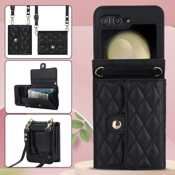 Etui skórzane Card Slots do Samsung Galaxy Z Flip7 FE / Z Flip6, czarne