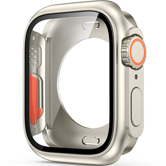 2w1 Pełne Etui + Szkło Hartowane do Apple Watch 7/8/9 41MM, Beżowe/Pomarańczowe