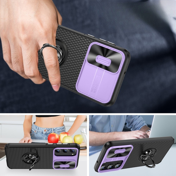 Etui do Samsung Galaxy S23, Camera Slide Ring, czarne / fioletowe