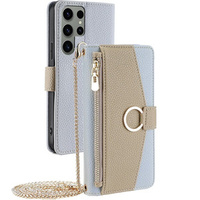 Etui z klapką do Samsung Galaxy S23 Ultra, Wallet Zipper Pocket, z lusterkiem, niebieskie