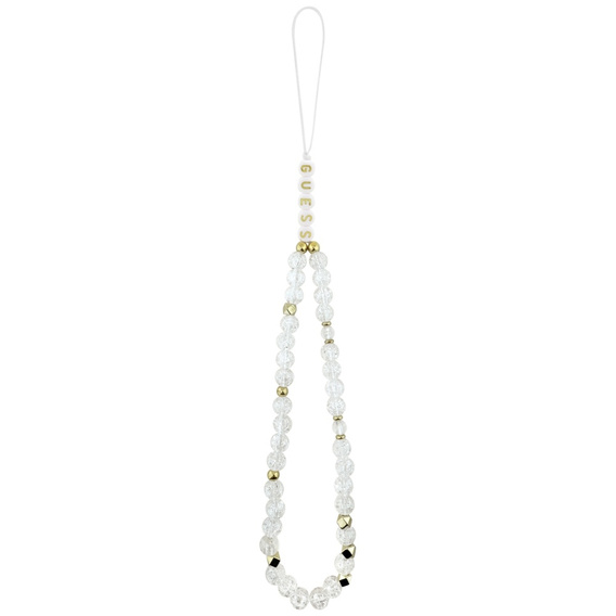 Etui GUESS do iPhone 17 Pro Max, IML Flowers Electroplated Allover With Beads Strap, do MagSafe, z paskiem, białe