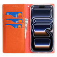 Etui z klapką do iPhone 17 Pro, Litchi Skin Grain, pomarańczowe