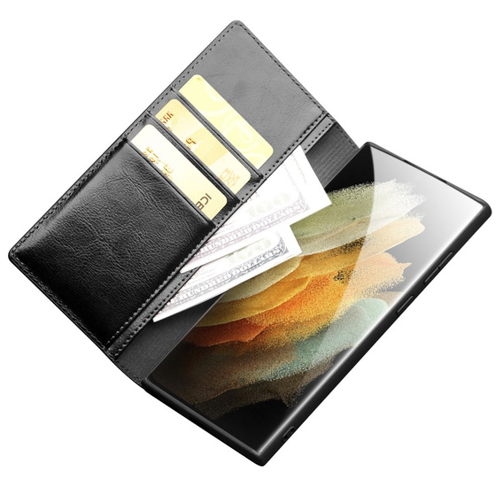 Etui z klapką do Samsung Galaxy S22 Ultra 5G, QIALINO Leather Wallet, czarne