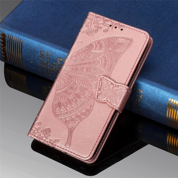 Etui z klapką do Xiaomi Poco F6, Butterfly, różowe rose gold