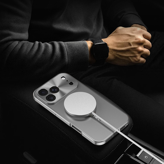 Etui do iPhone 17 Pro Max, ze szkłem prywatyzującym, do MagSafe – srebrne