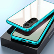 Etui do Samsung Galaxy A17 5G, Magnetic Dual Glass, przezroczyste z niebieskimi rantami