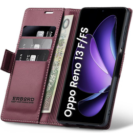 Etui do Oppo Reno 13F / Oppo Reno 13FS, ERBORD Glossy Litchi, portfel z klapką, czerwone