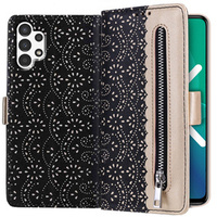 Etui z klapką do Samsung Galaxy A13 4G, Wallet Pocket Zipper Lace, czarne