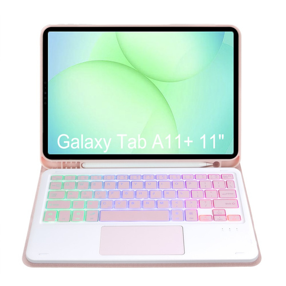 Etui z podświetlaną klawiaturą Bluetooth i touchpadem do Samsung Galaxy Tab A11+ – różowe