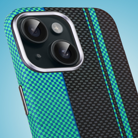 Etui do iPhone 15, Carbon Fiber MagSafe, czarne / niebieskie