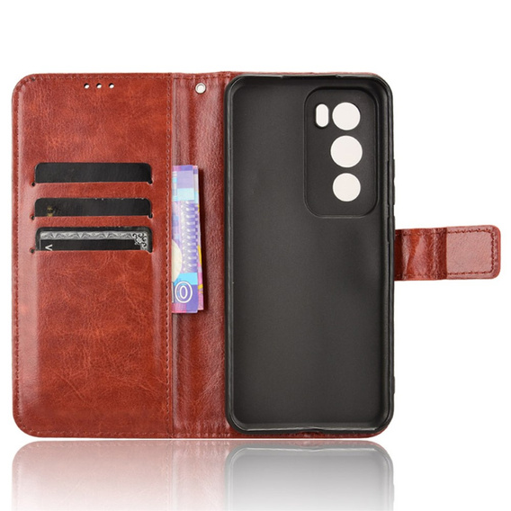 Etui z klapką do Oppo Reno 12 Pro, Crazy Horse Wallet, brązowe